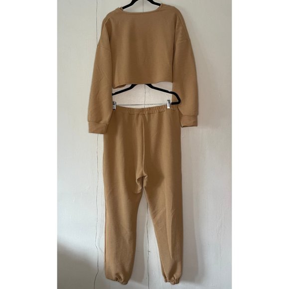 Tan Three-Piece Cropped Loungewear Suit - Picture 2 of 4